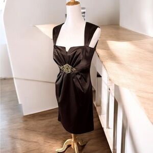 Eliza J Brown Cocktail Dress Size 4 Satin Jewel Waist Detail Cute Dress